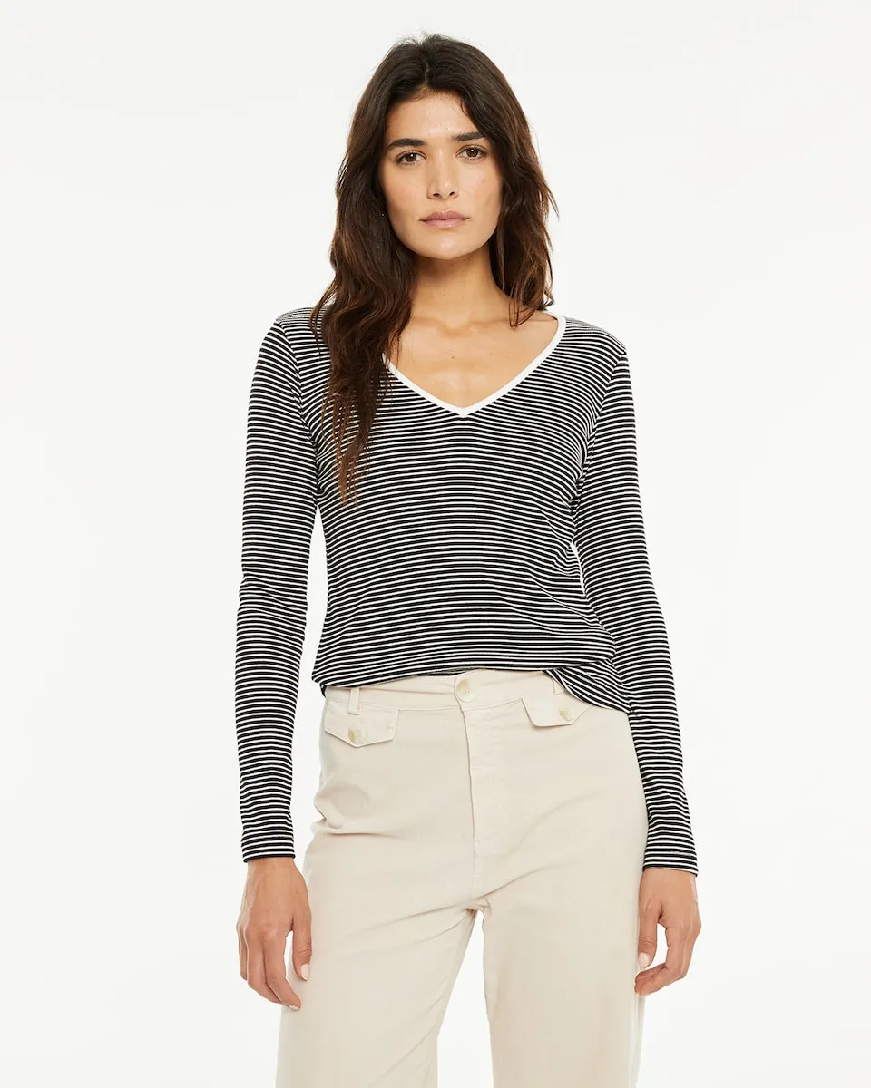 

Женская полосатая футболка с отделкой на вырезе System Action, черный/белый