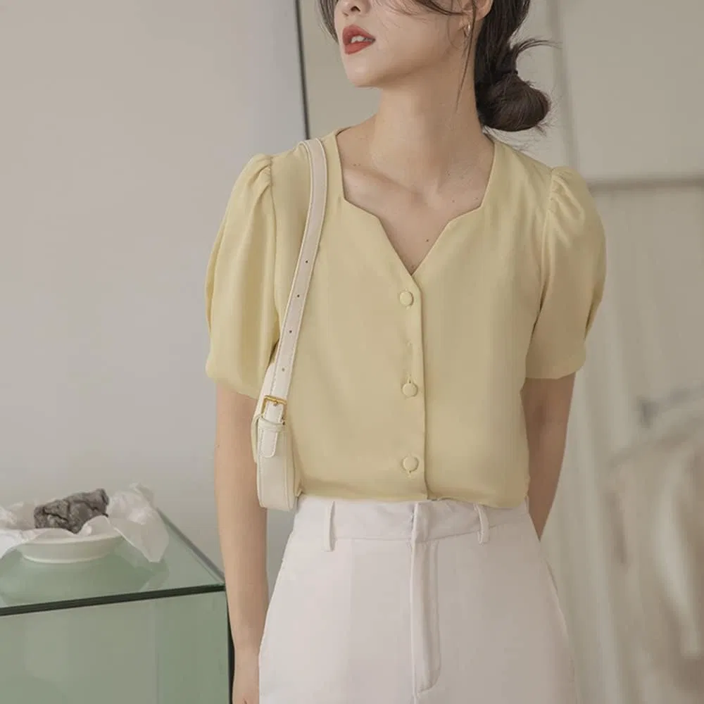 Блуза с коротким рукавом, женская Short Sleeve Blouse, желтый — фото 4