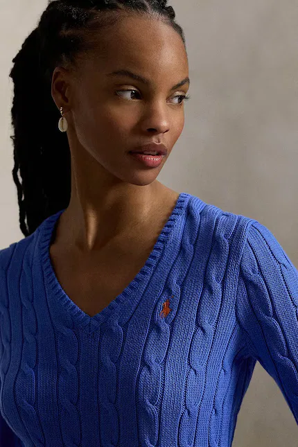 Свитер женский с V-образным вырезом Polo Ralph Lauren, синий — фото 4