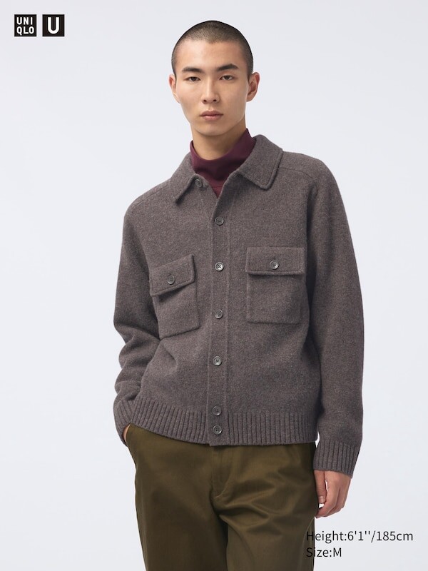 

Вязаный жакет из овечьей шерсти Uniqlo, коричневый