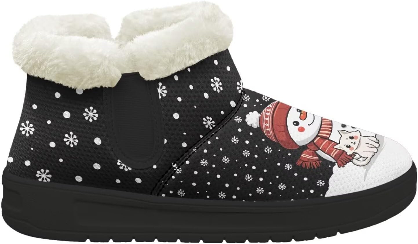 

Зимние теплые плюшевые ботинки Forchrinse с меховой подкладкой для женщин и мужчин, удобные зимние ботильоны для прогулок, Christmas Snowman Print