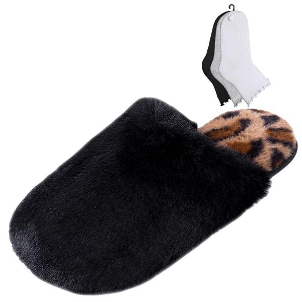 

Женские зимние уютные тапочки с 3 парами пушистых носков Roxoni, Black