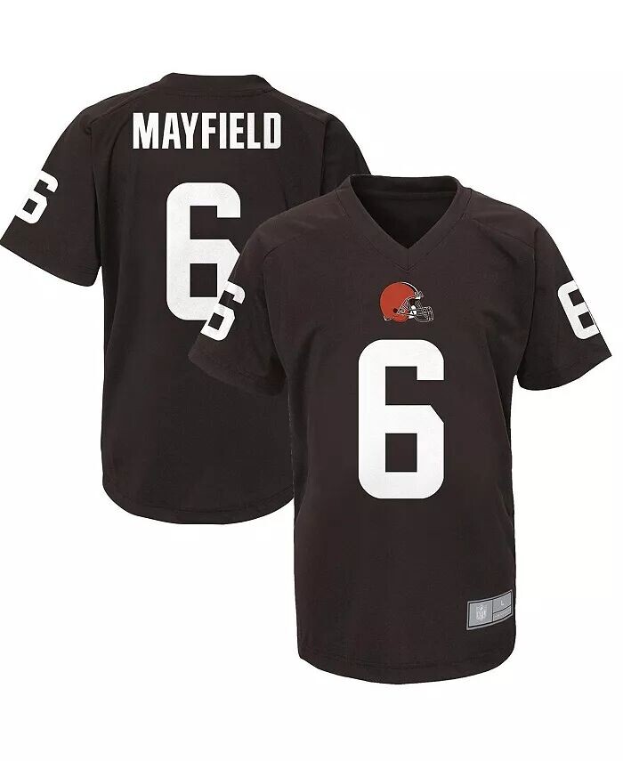 

Футболка с V-образным вырезом Big Boys Baker Mayfield Brown Cleveland Browns Performance Имя и номер игрока Outerstuff