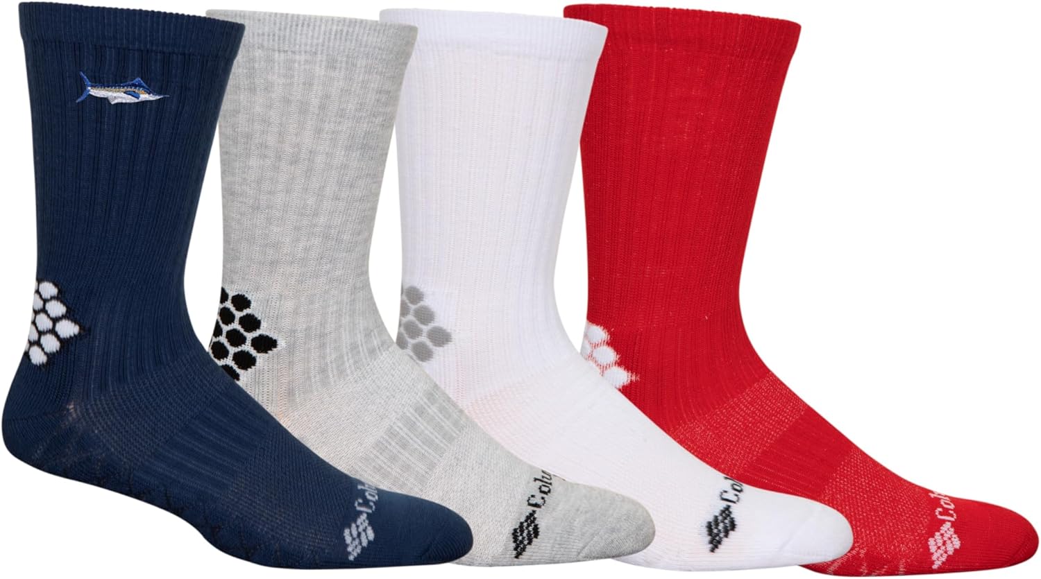 

Columbia мужские носки PFG с вышитыми деталями (4 пары), Carbon Blue/Heather Grey/White/Red Spark