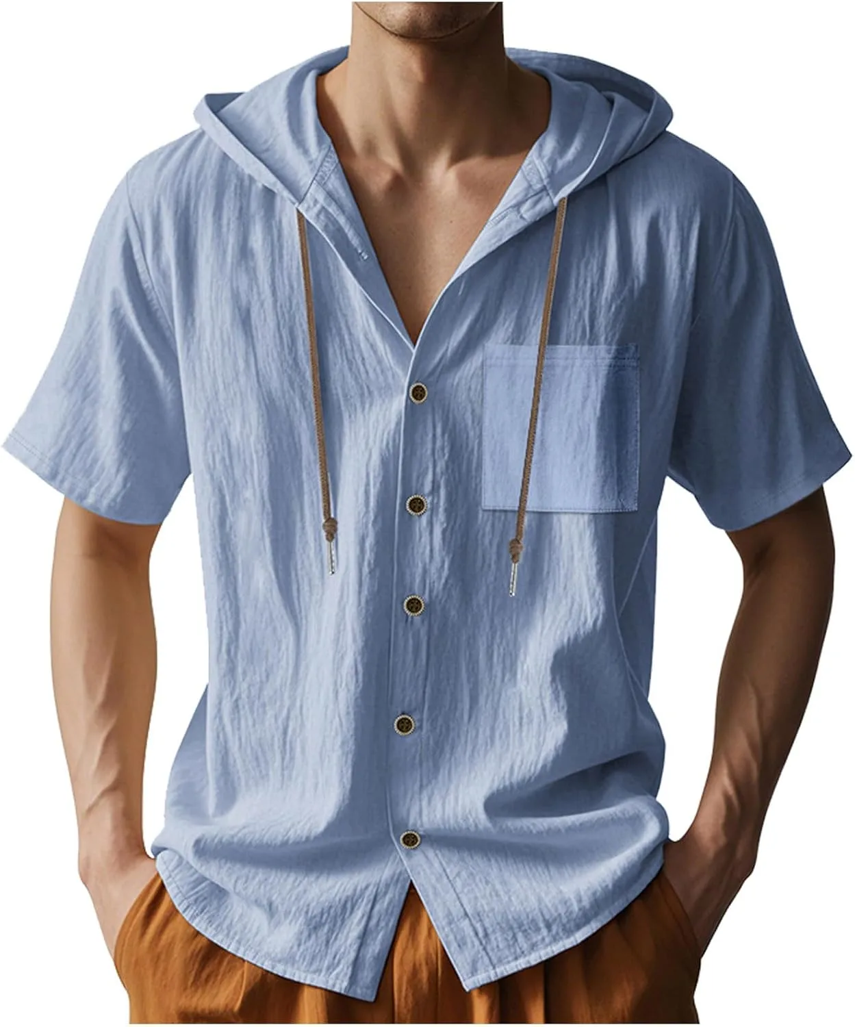 

Летний леновый кардиган с капюшоном для мужчин