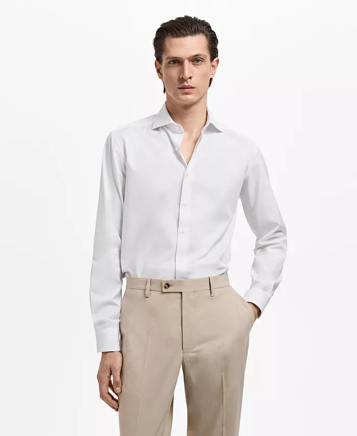 

Мужская облегающая рубашка из хлопкового поплина Mango, белый