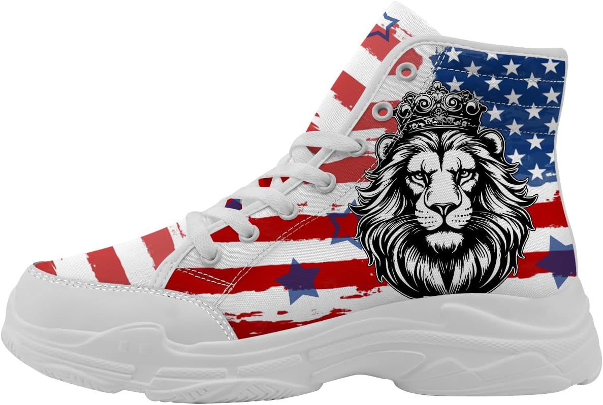 

Кеды для мужчин и женщин на шнуровке, высокие кроссовки с флагом США, подарок для нее и для него Quorax, белый/синий