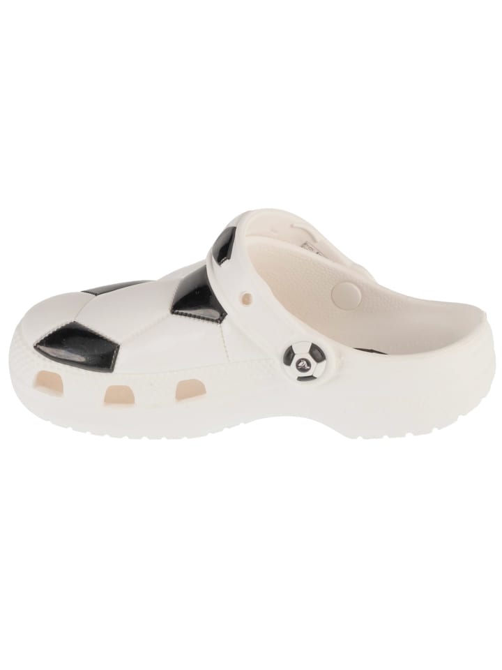 Детские классические сабо Crocs в виде футбольного мяча, белые — фото 2