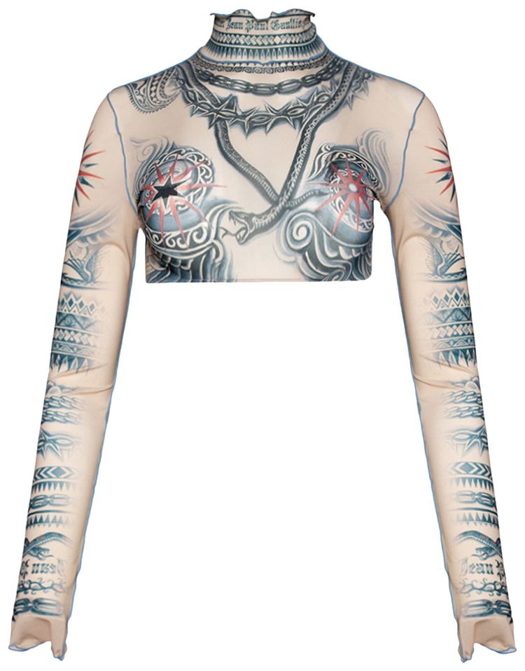 

Джинсы Jean Paul Gaultier Printed Soleil Long-Sleeve High Neck Cropped Top 'Nude/Blue/Red', загар