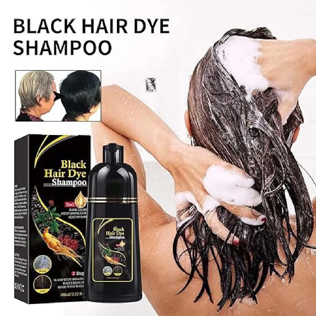 Шампунь-краска для волос Kokila 3-в-1 Natural Black 500 мл Gushe, 500 Ml. — фото 2
