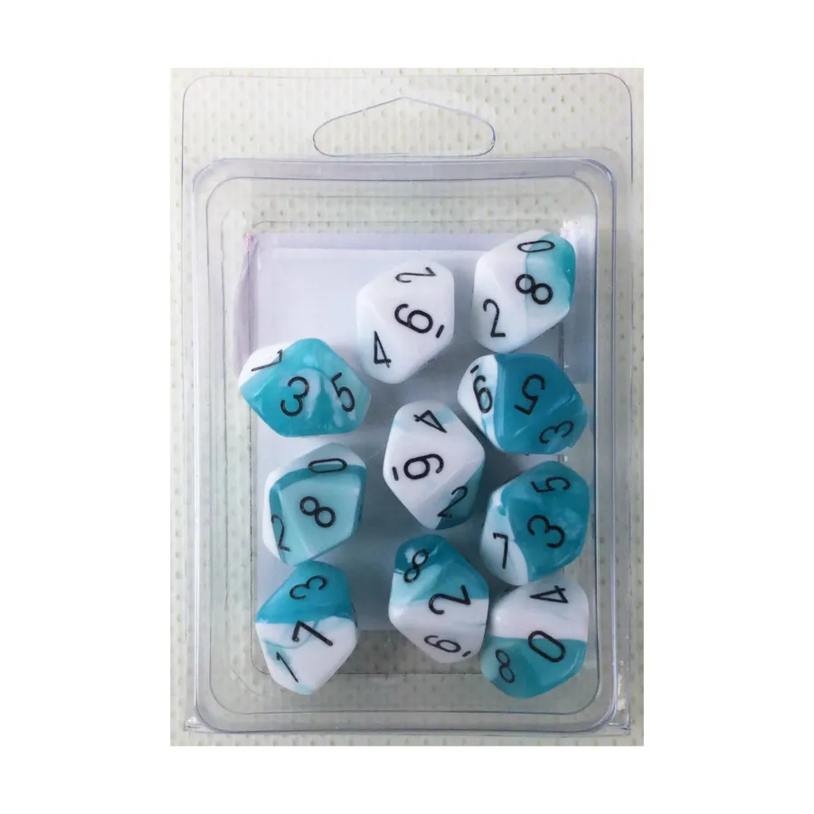 

d10 Бирюзово-белый с черным (10), Dice - Gemini - d10 (Chessex)