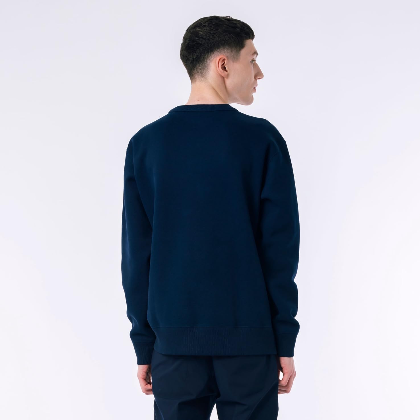 Мужская толстовка Lacoste из однотонного трикотажа пике с круглым вырезом, официальная модель, темно-синий — фото 2