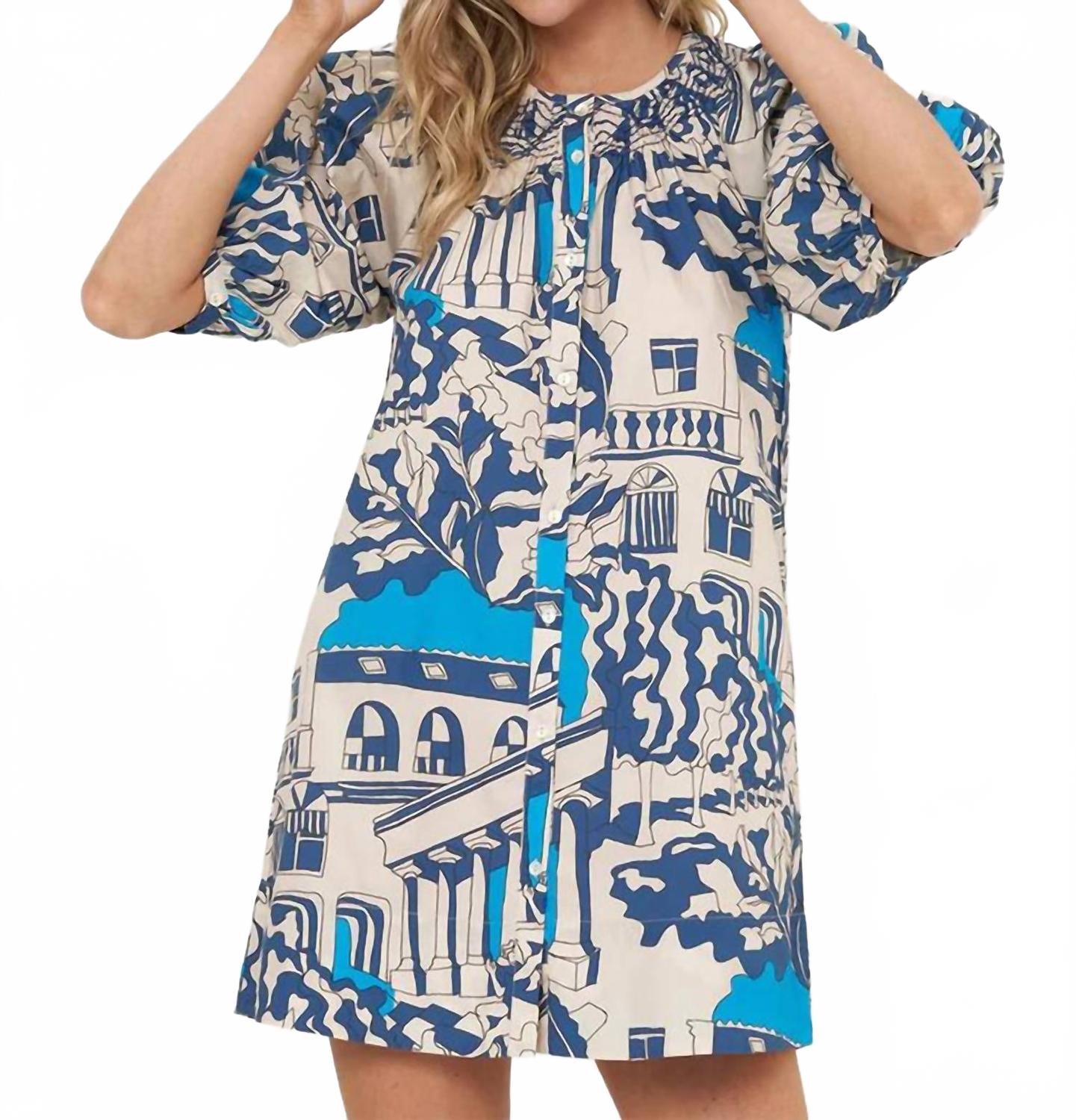 

Вышитое платье мини с пуговицами в римском синем Oliphant