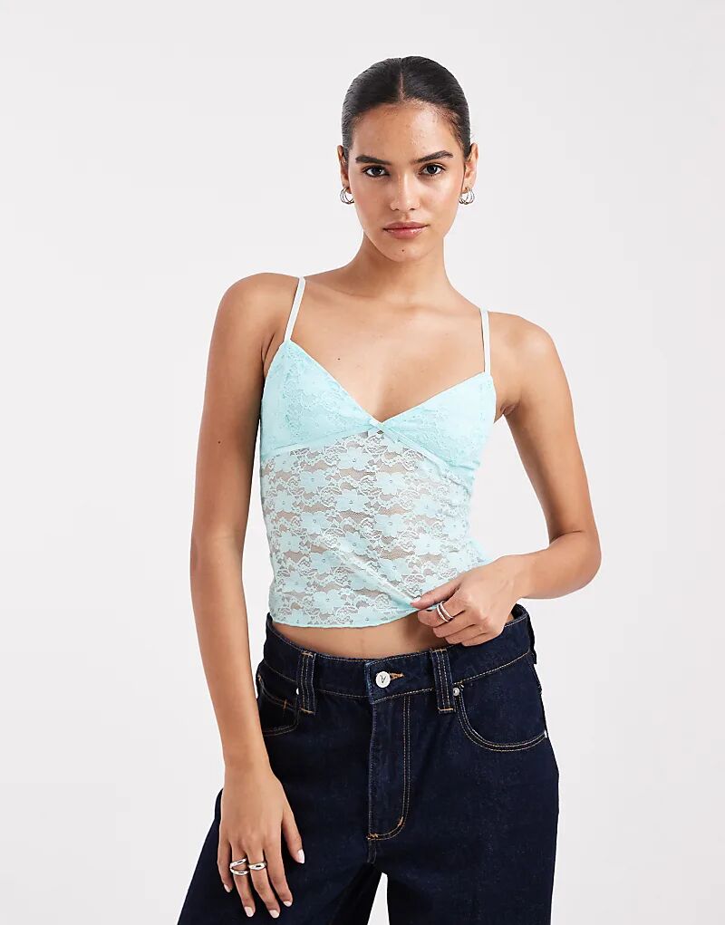

Прозрачный кружевной топ Edikted Eira бирюзового цвета
