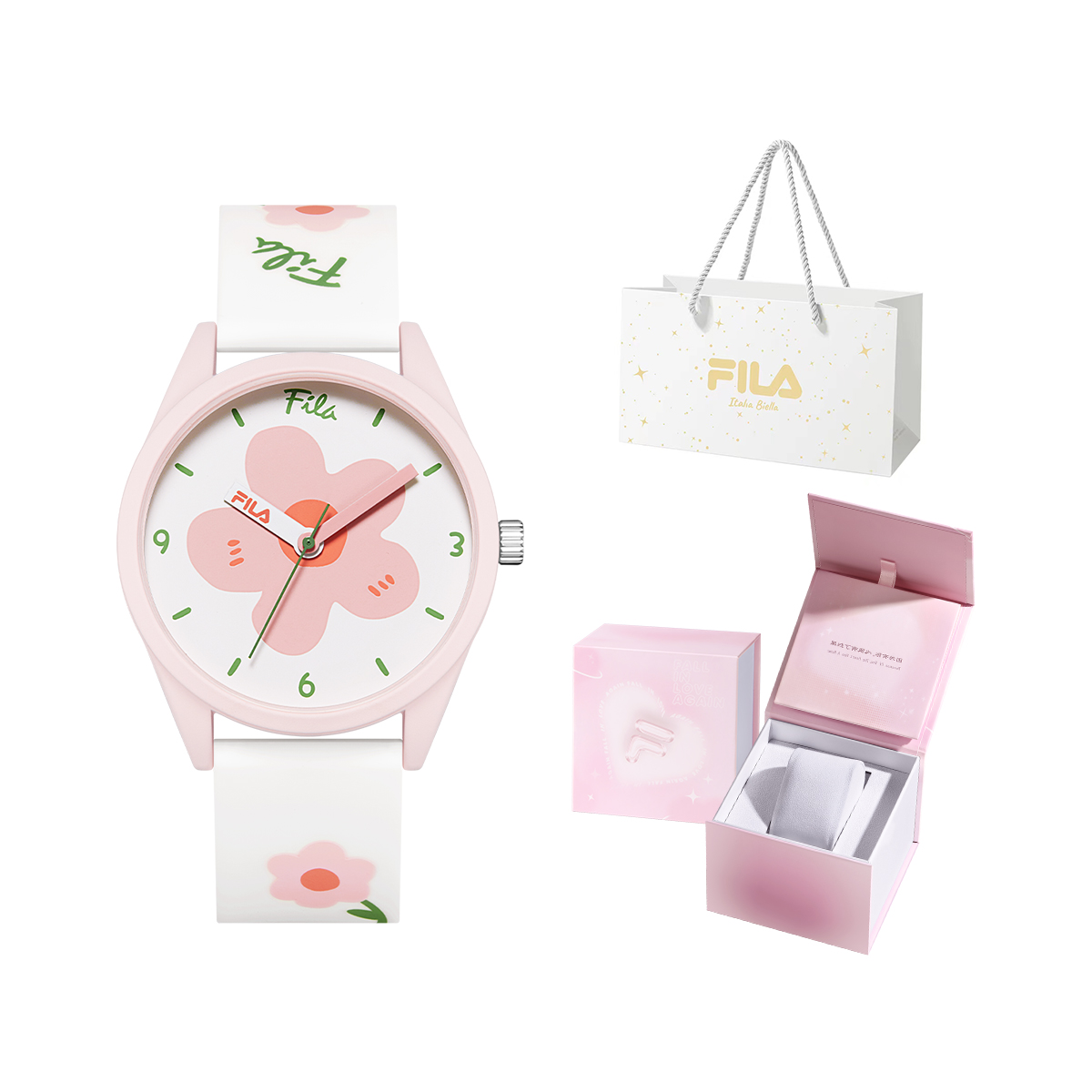 

FILA Часы 6485 Collection Wrist Watch Quartz Movement Silicone Strap 43mm Blue Dial Women's Watch, [Pink Box]-6465-001