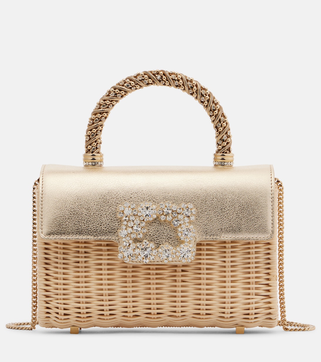 

Мини-сумка-тоут из ротанга Jewel Efflorescence Roger Vivier, Naturale Oro