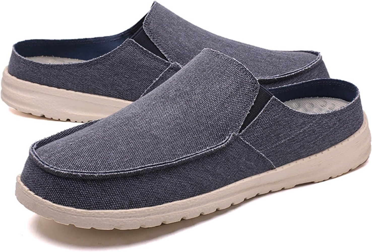 

Мужские слипоны из холщовой ткани с плоской подошвой, без задника, с круглым носком, повседневные обувные мюли для ходьбы, легкие, противоскользящие, мягкие, износостойкие тапочки-сандалии Crepuscute, синий