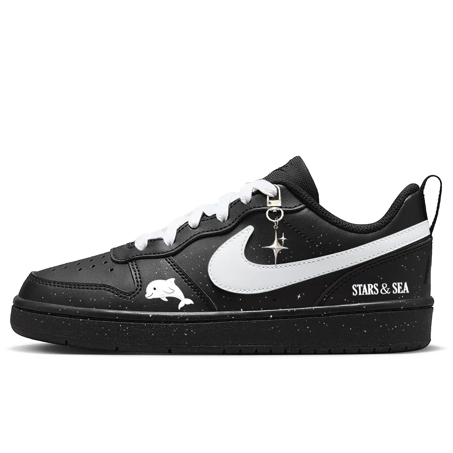 

Nike Court Borough нескользящие устойчивые к истиранию низкие детские скейтбординг кроссовки black white для подростков