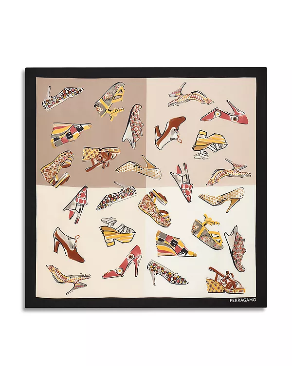 

Квадратный шелковый шарф с принтом Genio Ferragamo, бежевый