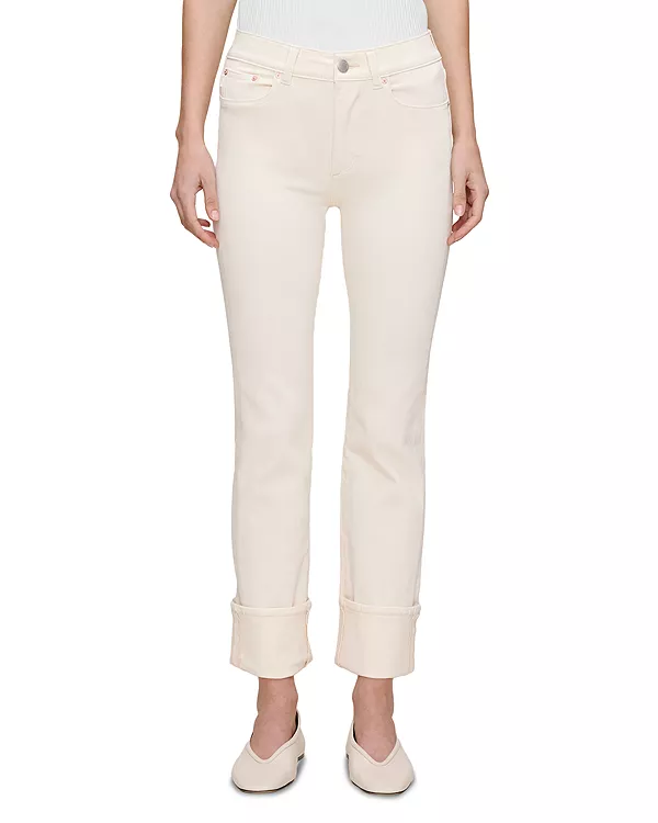 

Джинсы Mara прямого кроя со средней посадкой и завышенной талией, цвет кремовый, с подворотами. Dl1961, белый