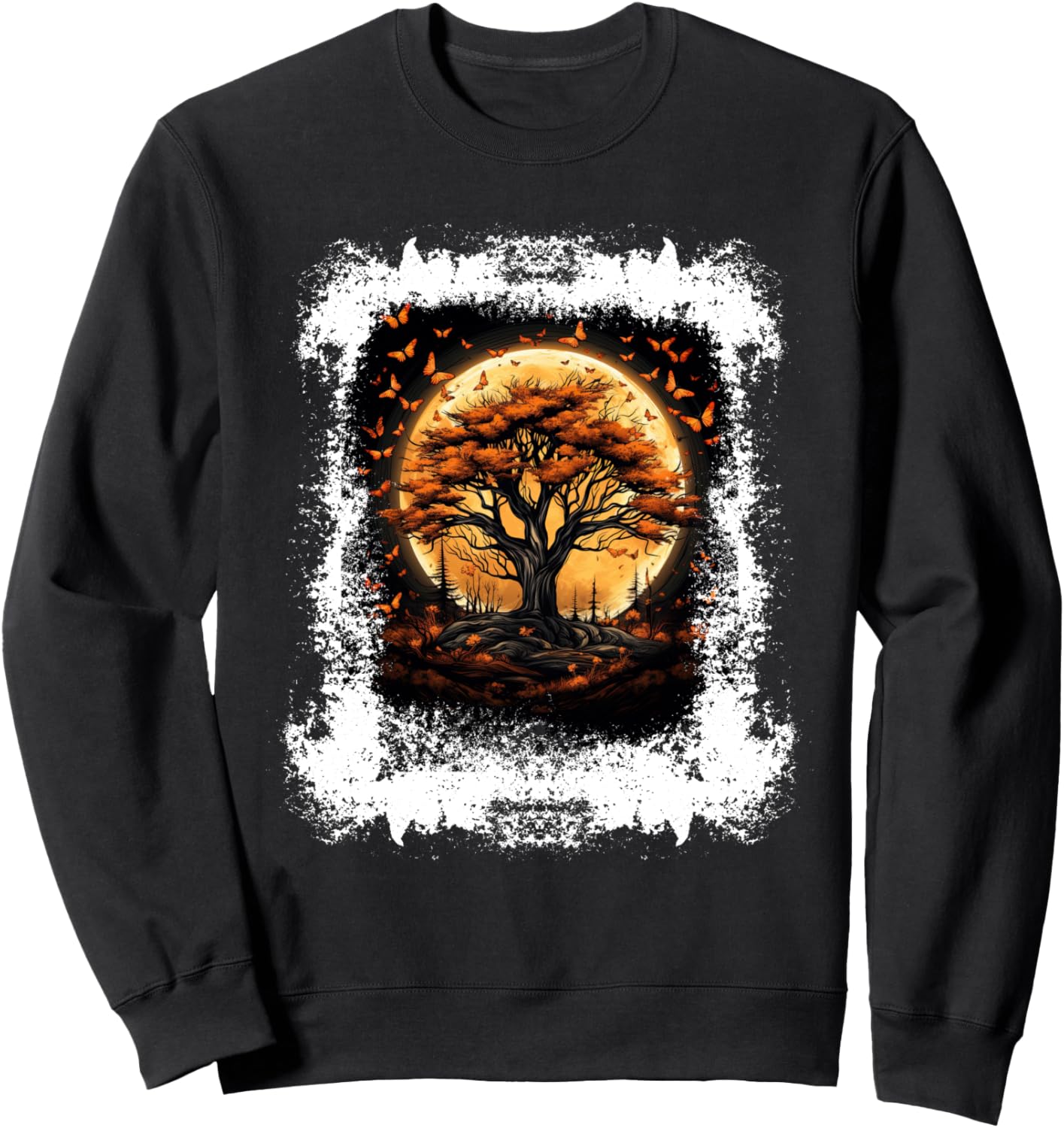 

Осенняя толстовка с изображением осенних листьев, дерева и бабочки Autumn Design With Butterflies And Trees, черный
