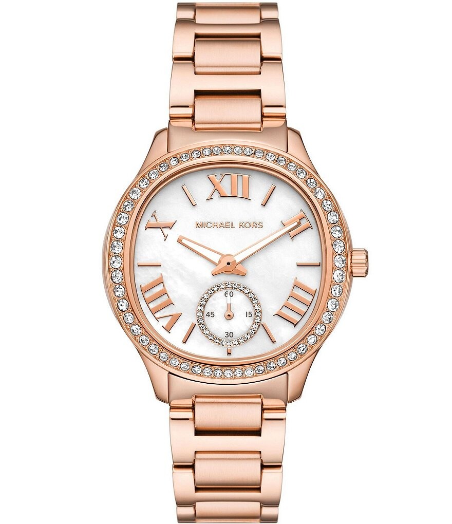 

Michael Kors Женские Часы Sage с тремя стрелками и кристаллами розового золота из нержавеющей стали с браслетом, розовый