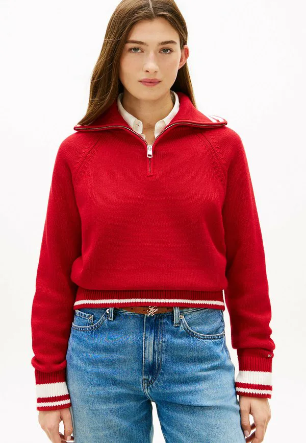 Свободный джемпер с застежкой-молнией на четверть длины. Tommy Hilfiger, Medium Red