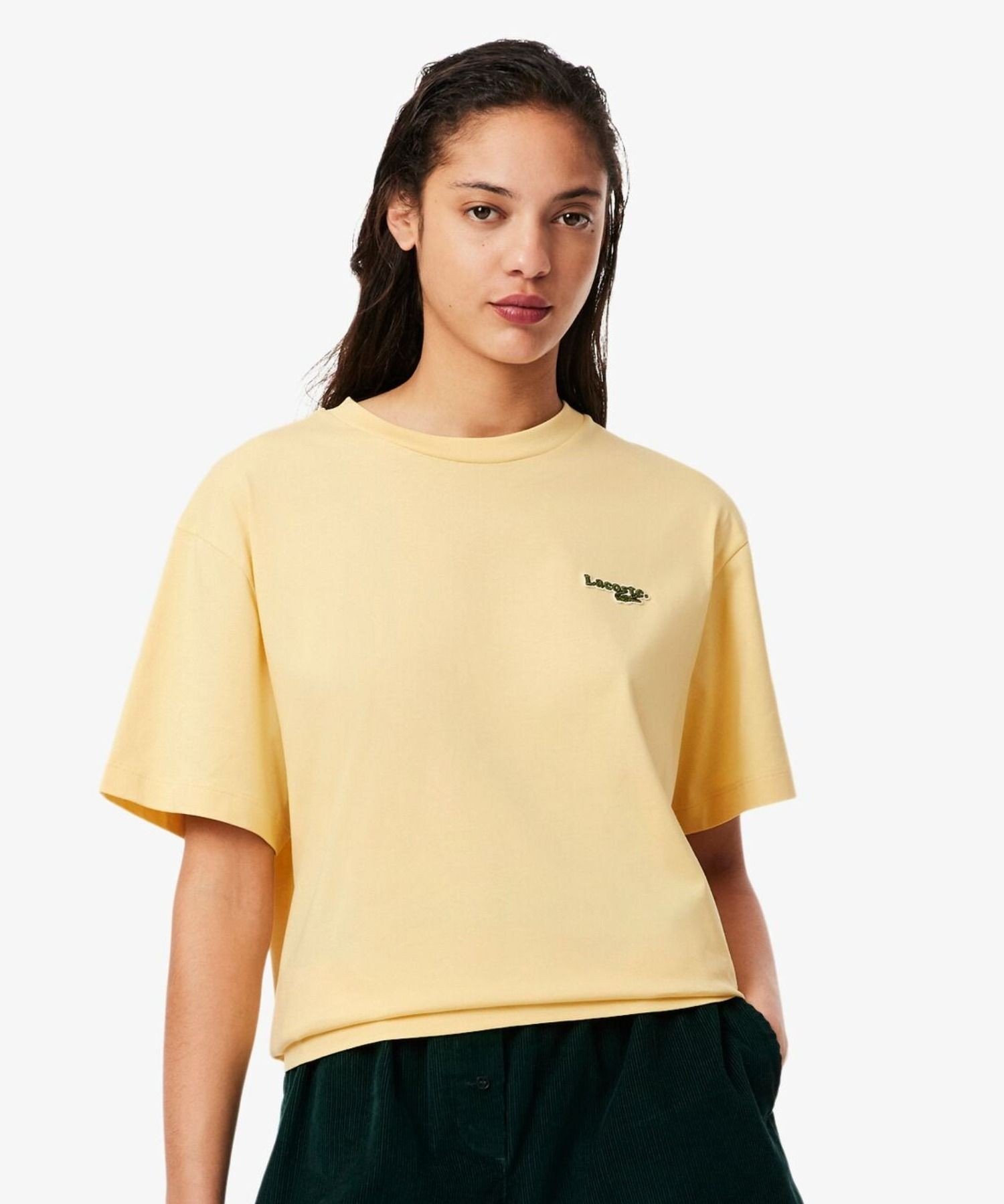 Футболка LACOSTE оверсайз с нашивкой, желтая