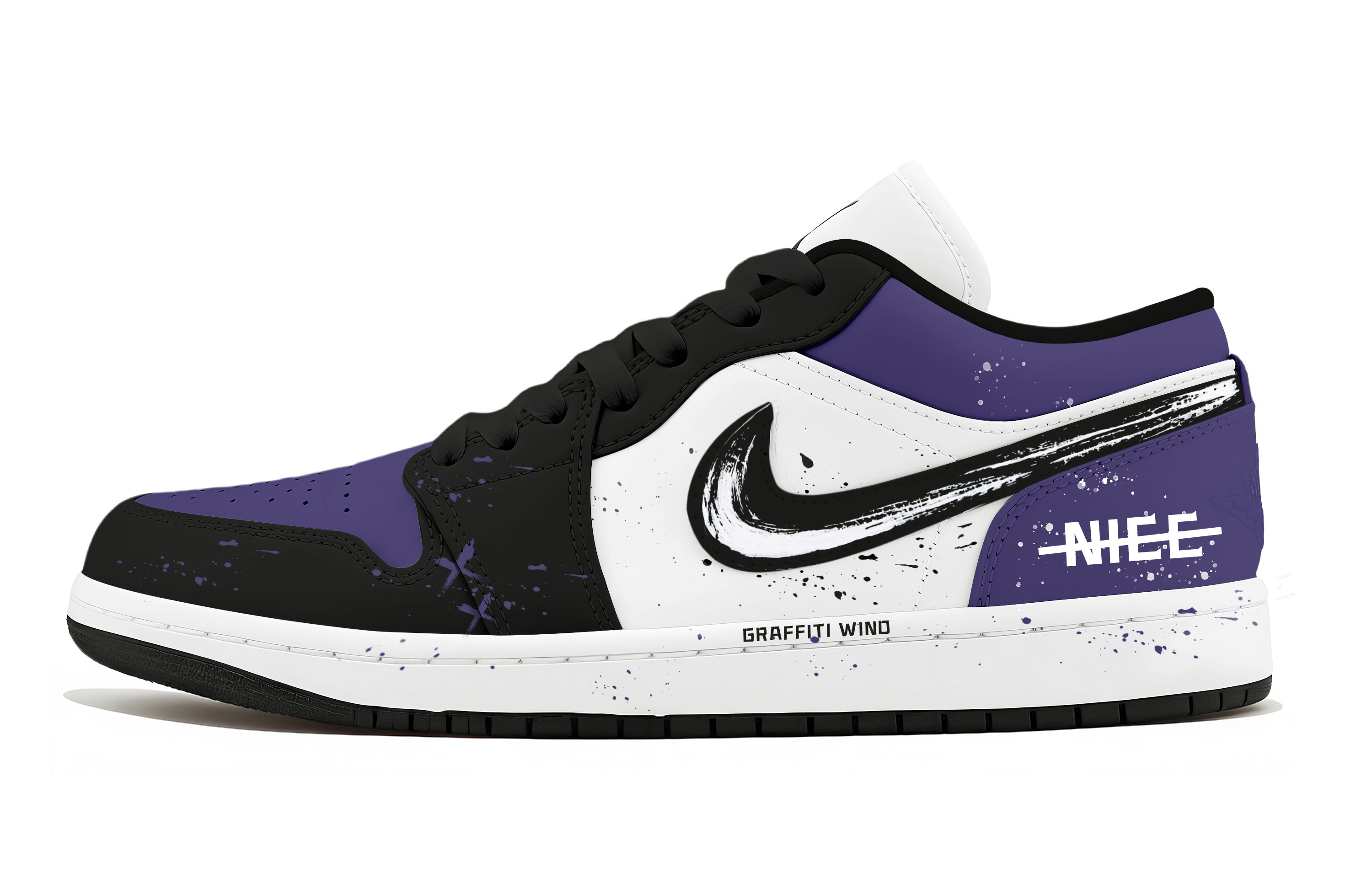 

Jordan Air 1 ручной работы граффити амортизация, износостойкие низкие винтажные баскетбольные кроссовки unisex purple