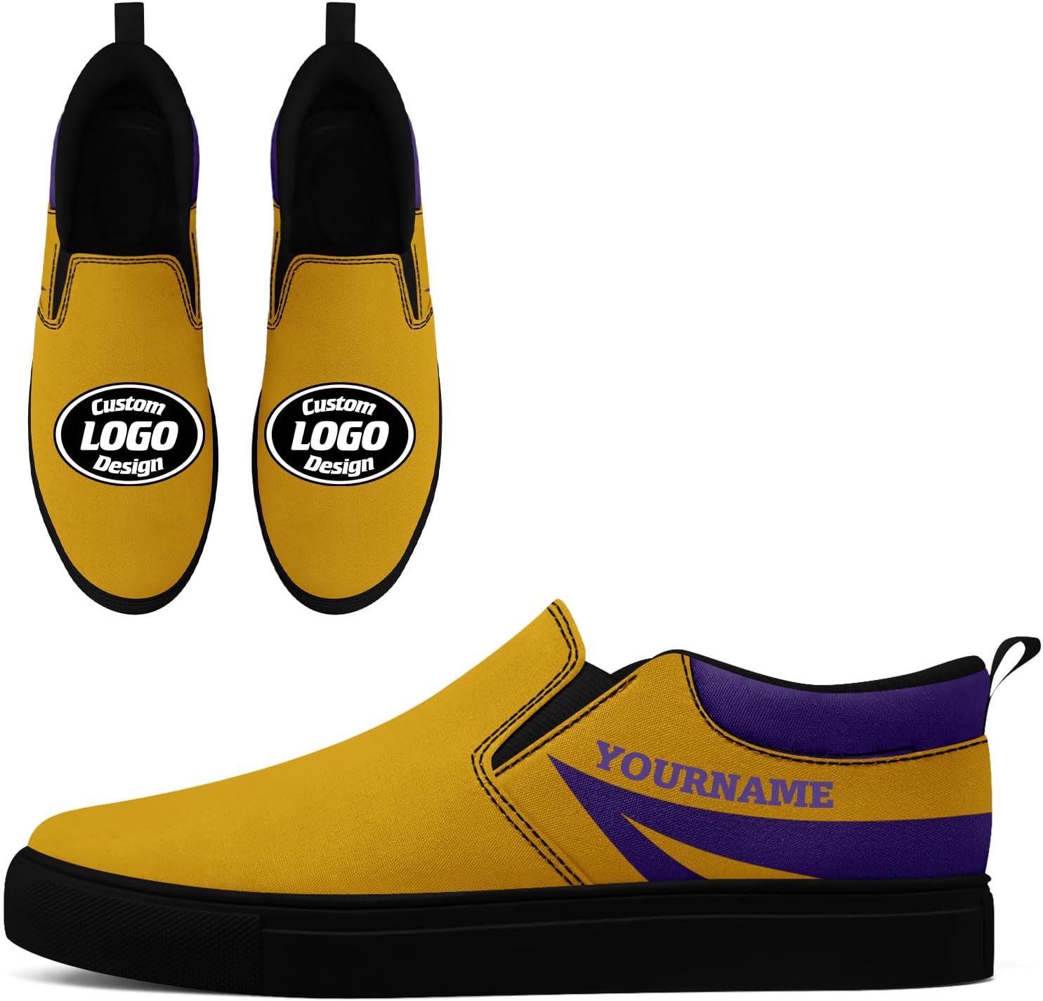 

Кастомные низкие кеды из канвы AWSOLE для мужчин и женщин, слипоны, удобные повседневные плоские обувь для ходьбы с изображением логотипа, черный/желтый/фиолетовый/темно-желтый