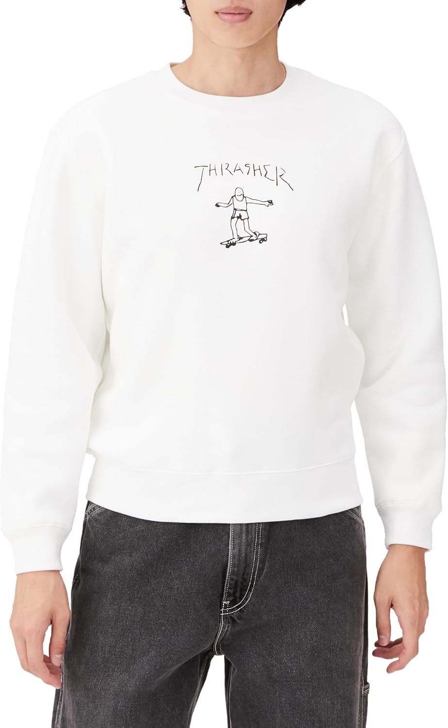 

Мужская толстовка Thrasher TH8428 с круглым вырезом (графический принт в стиле скейтбординга) Классическая модель, белый/черный