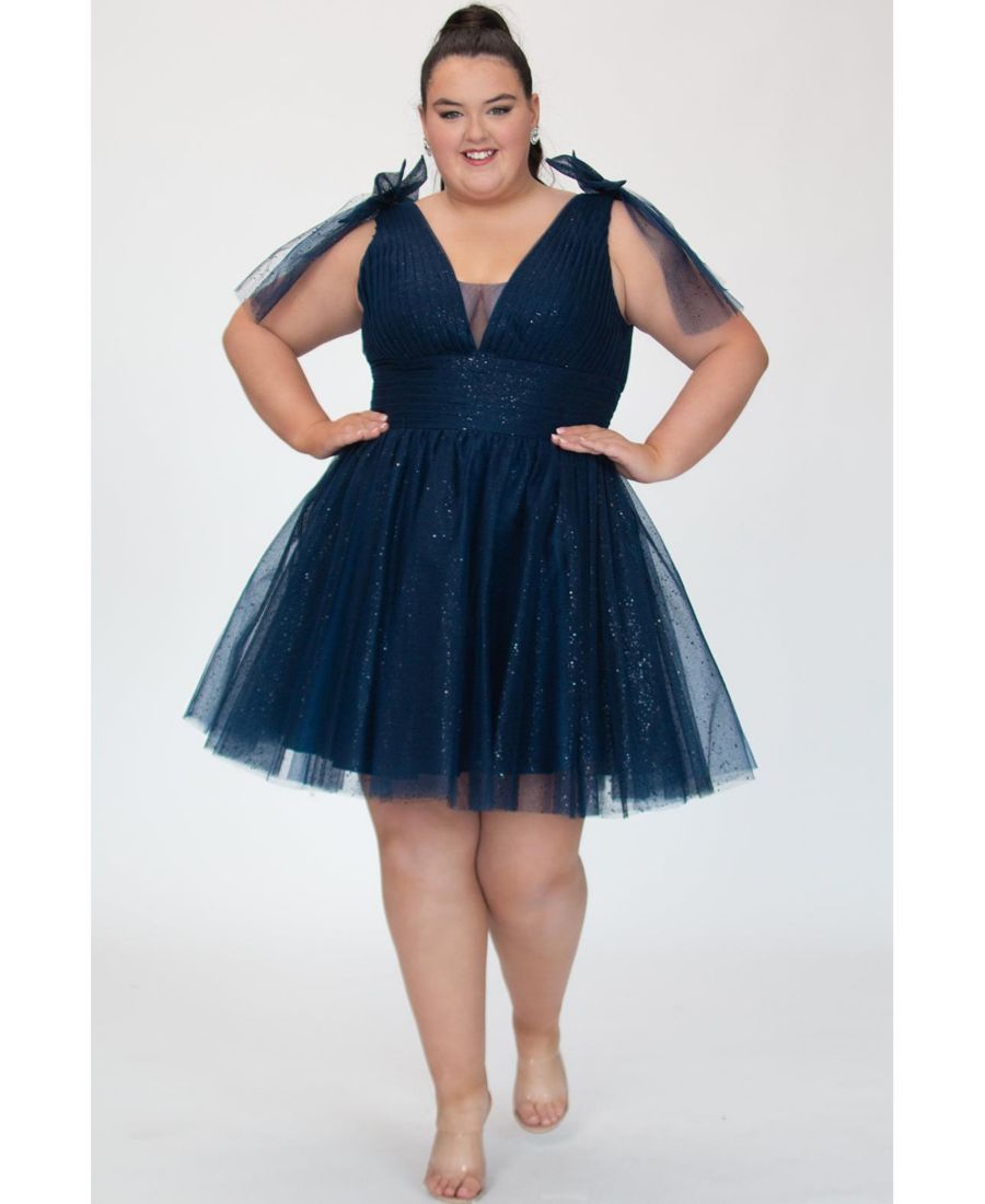 

Блестящее коктейльное платье темно-синего цвета из тюля с бантами Sydney's Closet, Admiral