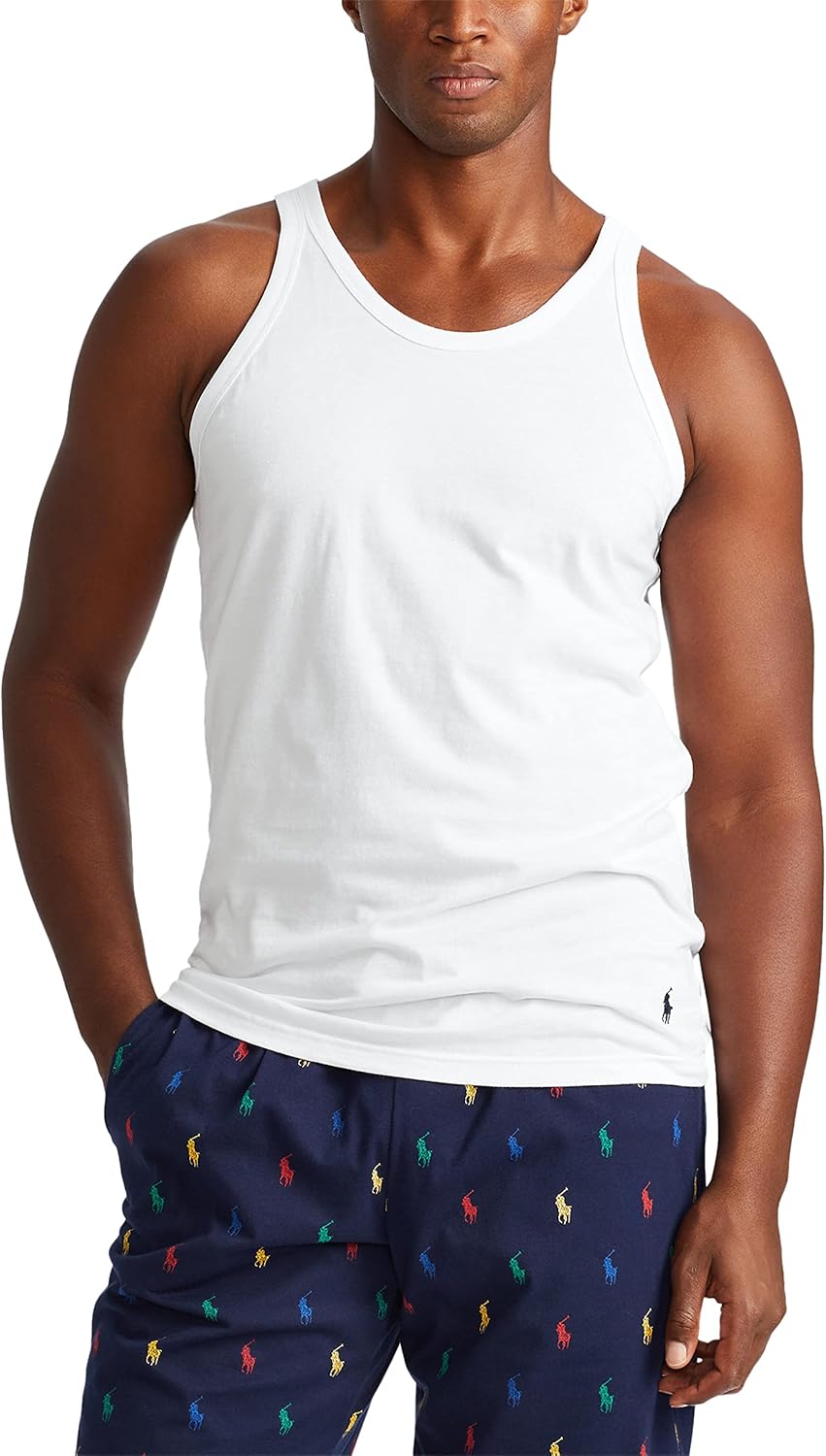 POLO RALPH LAUREN Мужской хлопковый майка Slim Fit 3 шт, White/Navy - 3 Pack — фото 2