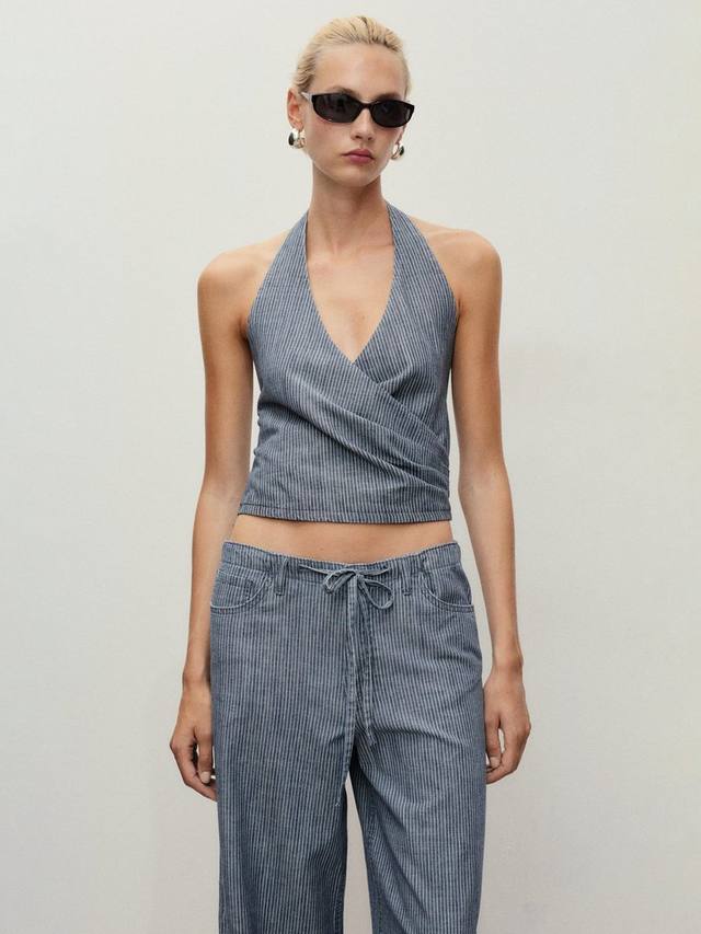 

Блузка Blanes с полосками и бретелями-хомутом Mango, Medium Blue