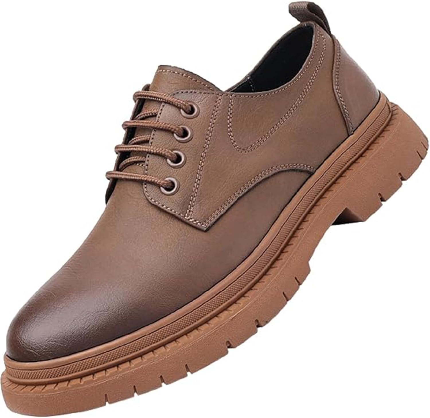 

Мужские оксфорды на шнуровке с платформой, удобные с круглым носком, противоскользящей резиновой подошвой, массивным каблуком, дерби, деловая обувь Xinduoyu, коричневый