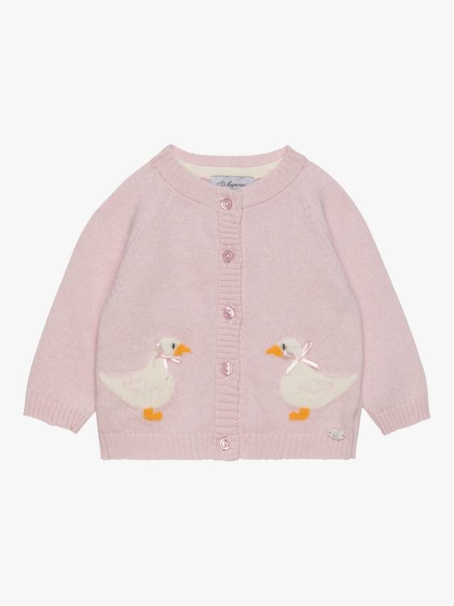 

Детский кардиган из шерстяной смеси с утиным принтом для новорожденных Trotters, Pale Pink