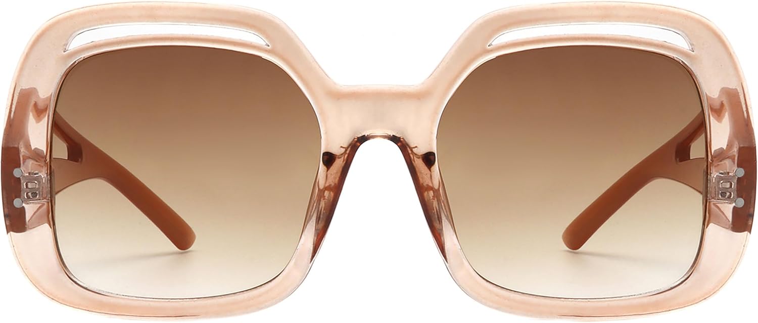 

Женские солнцезащитные очки PASTL увеличенного квадратного размера, винтажный ретро-дизайн, выразительная оправа с вырезами, защита от ультрафиолета UV400, Clear Beige Brown (Brown)