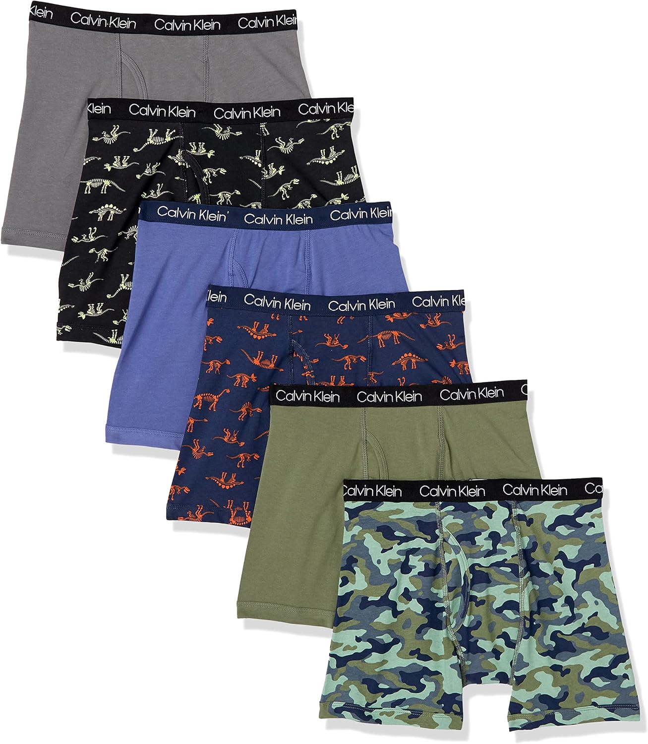 

Нижнее белье для мальчиков Calvin Klein, хлопковые трусы-боксеры, 6 пар, Dino/Camo