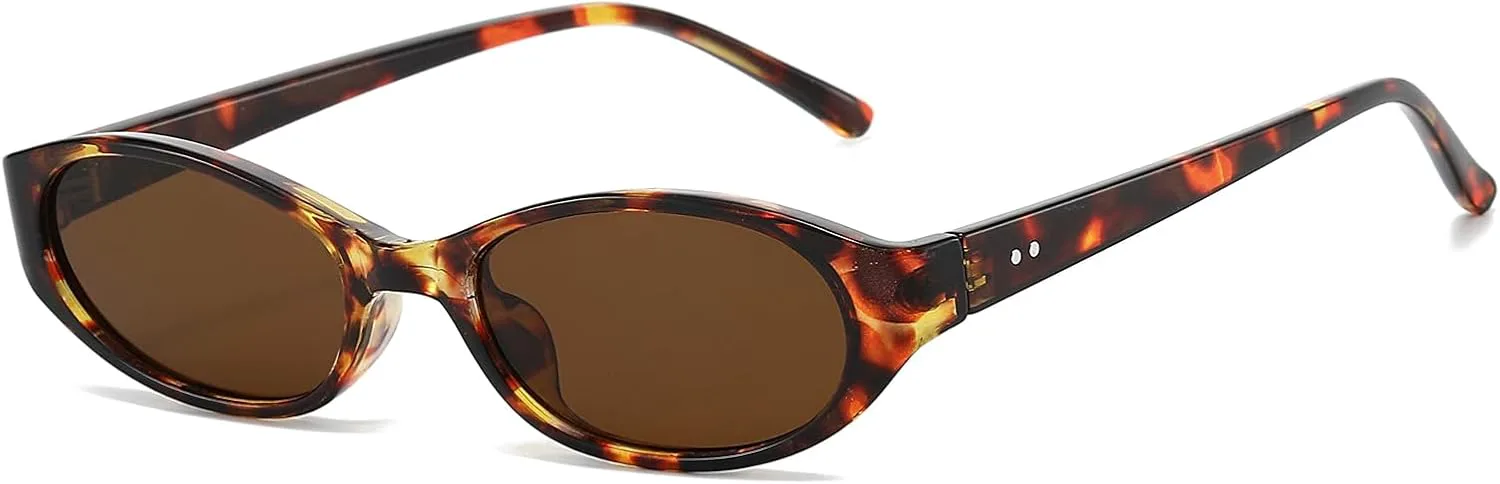 

Солнцезащитные очки LJCZKA в стиле ретро, ​​овальные, маленькие, узкие, «кошачий глаз», модные в стиле 90-х, с защитой от УФ-излучения UV400, Hawksbill Brown