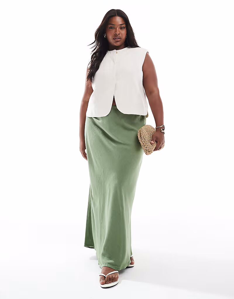 

Длинная юбка ASOS DESIGN Curve из льняной смеси с косой вязкой цвета хаки ASOS Curve