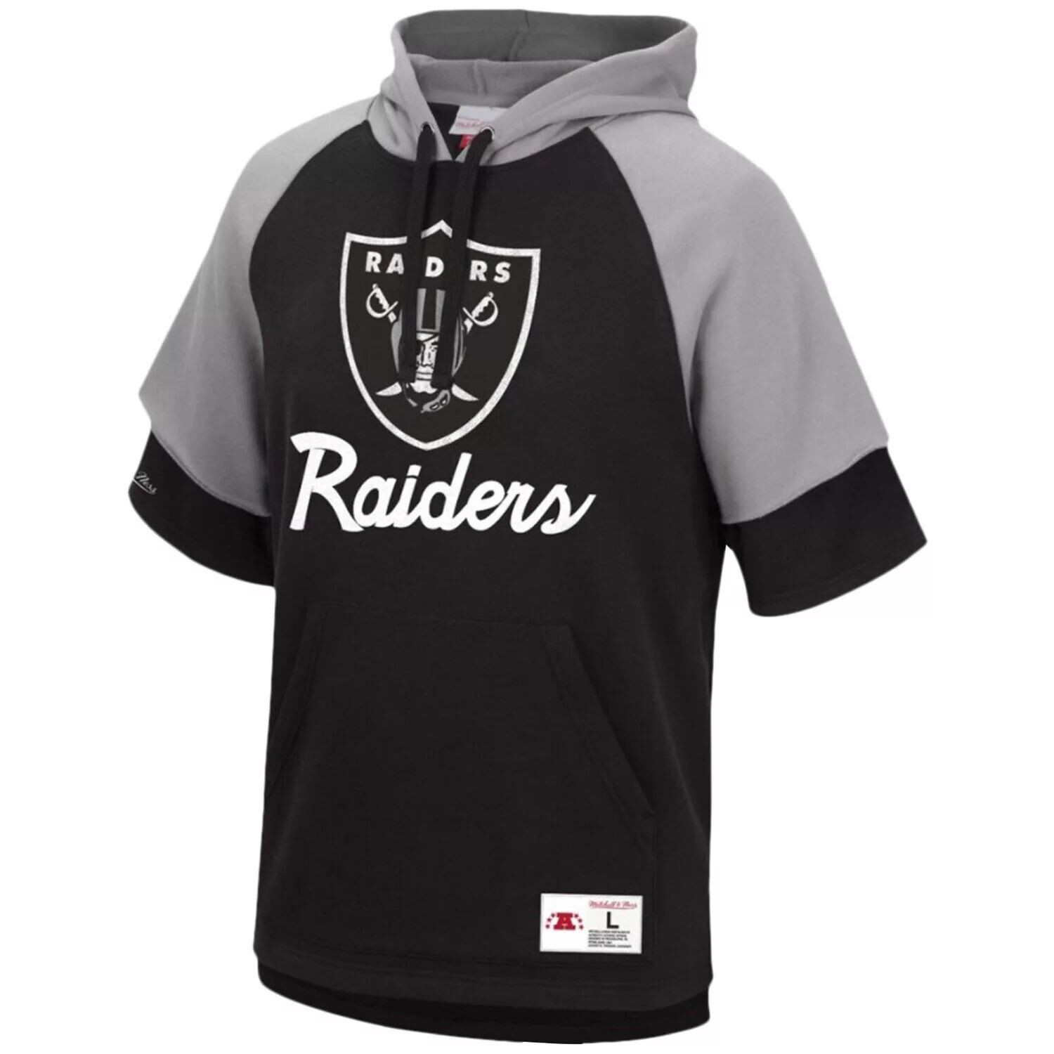 

Мужской черный пуловер с капюшоном Mitchell & Ness Las Vegas Raiders Home Advantage реглан с короткими рукавами