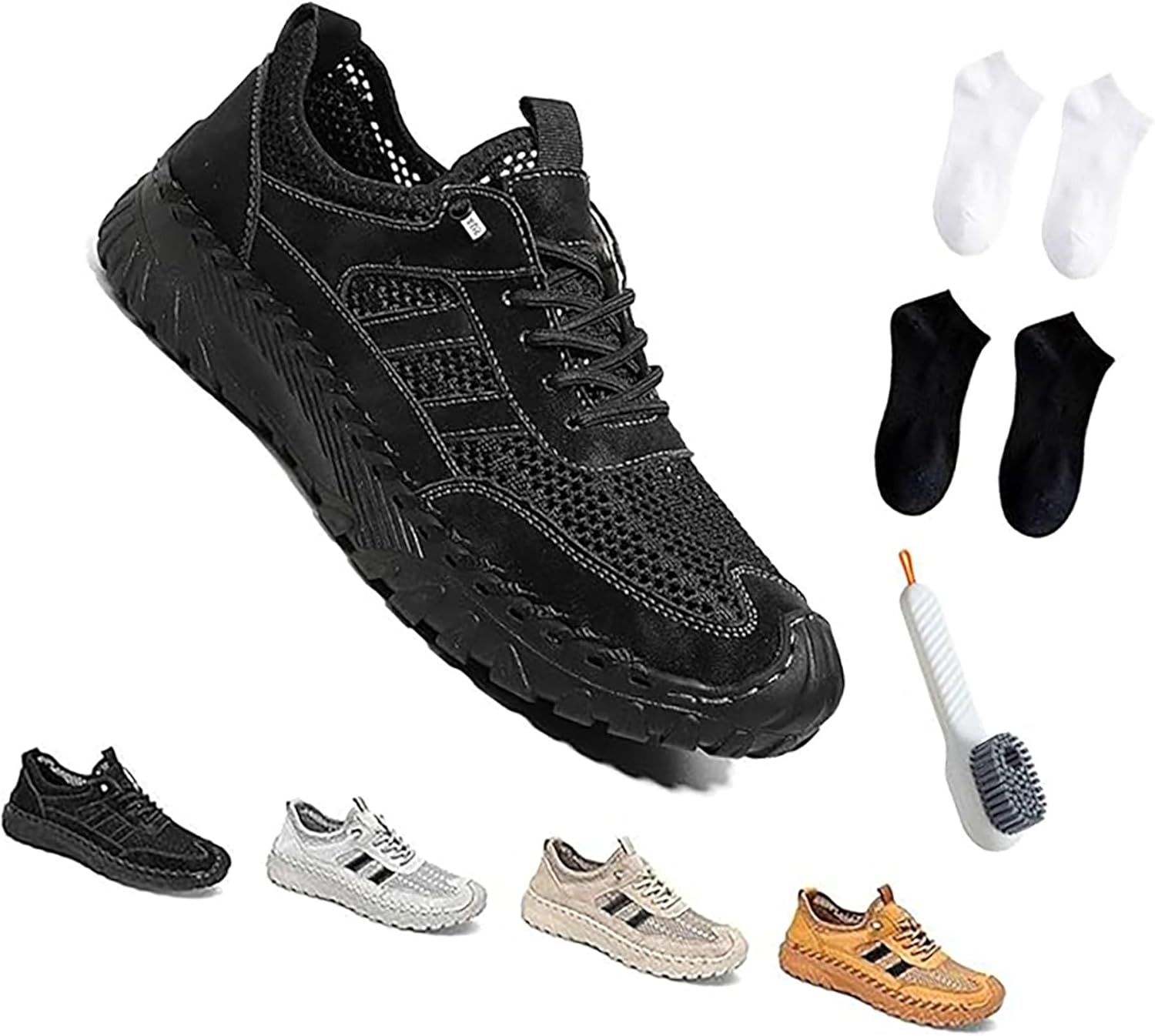 

Мужские слипоны для походов из ортопедической кожи с сильной поддержкой свода стопы, слипоны для походов с ортопедической подошвой, дышащая сетка, эластичные шнурки Sncidsge, черный