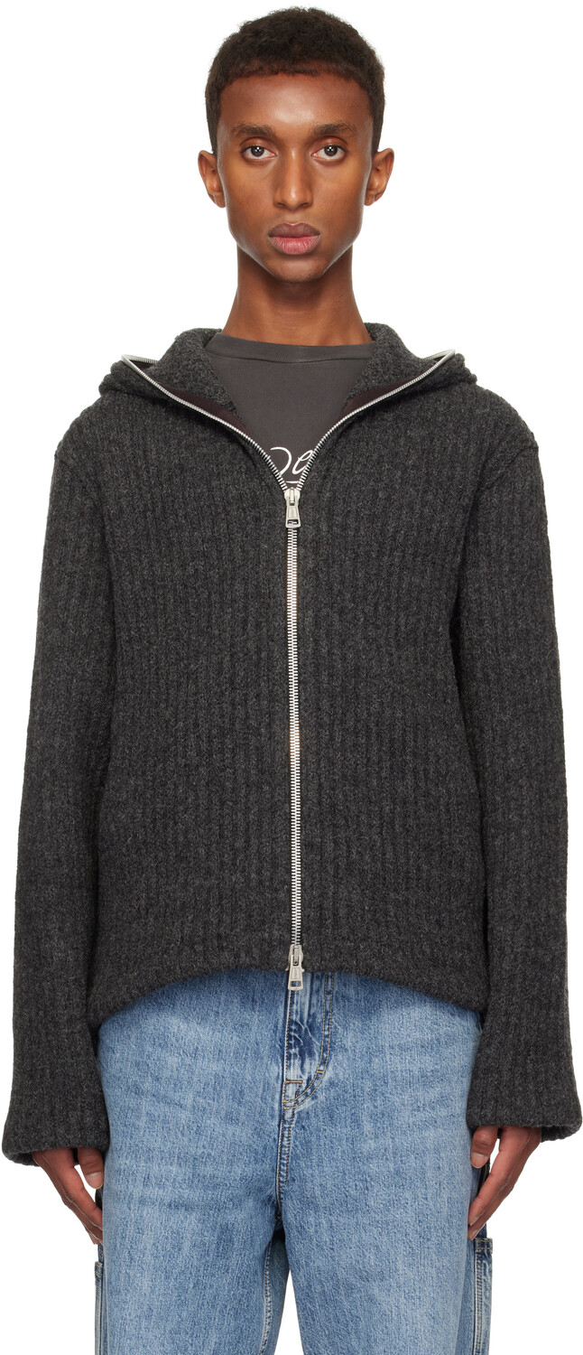 

Серая толстовка с капюшоном на молнии OUR LEGACY, Antracite mega rib wool