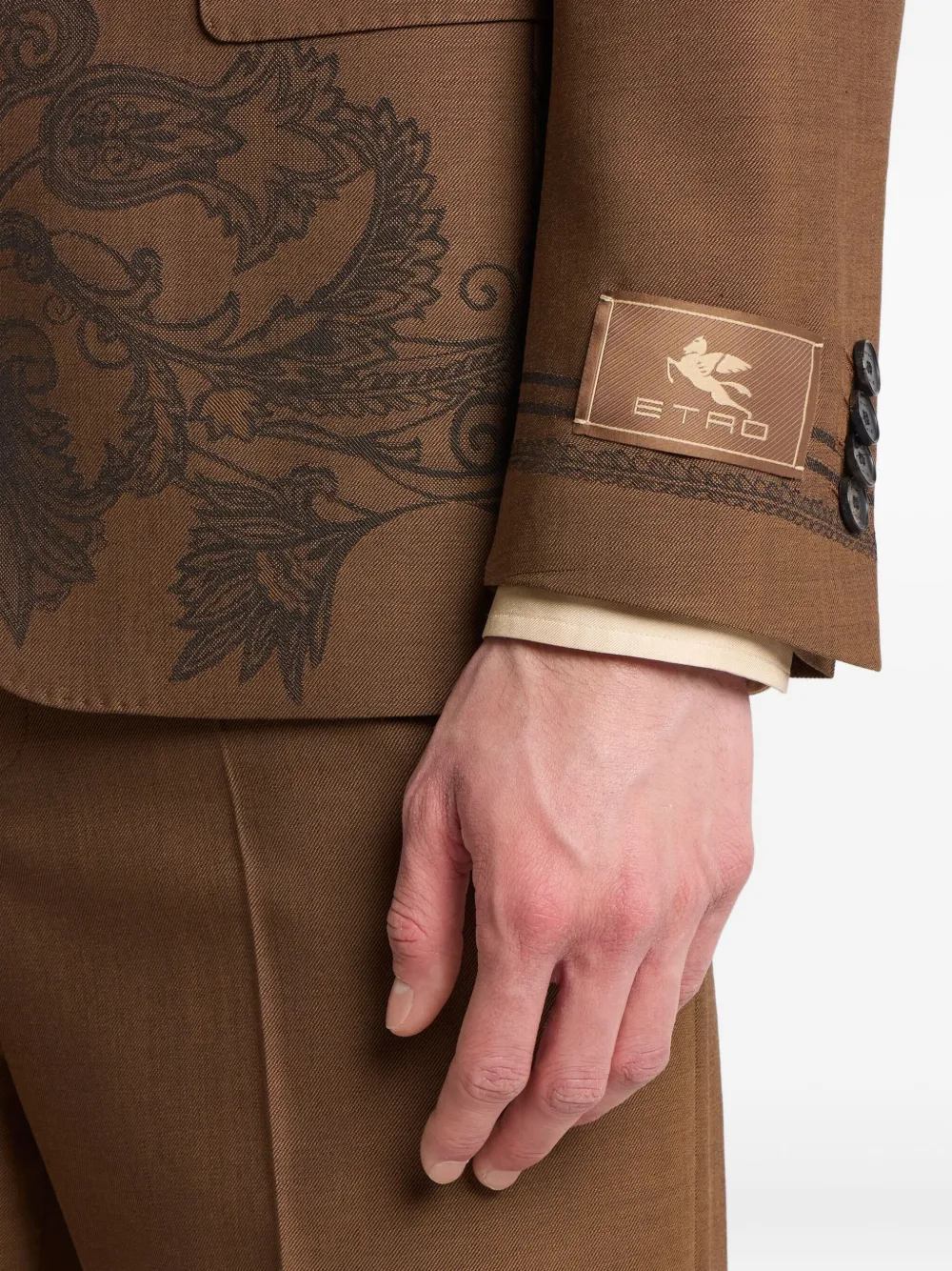 Однобортный пиджак с цветочной аппликацией ETRO, коричневый — фото 4