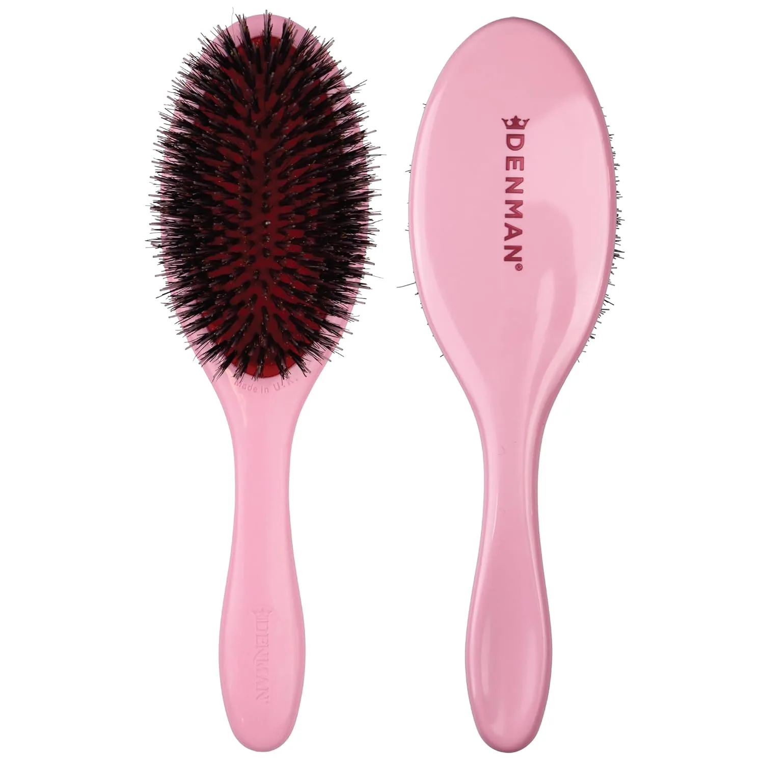 Denman Boar Bristle Hair Brush - щетка для волос с натуральной щетиной для сглаживания, блеска и укладки slick back, определения локонов и распутывания, для всех типов волос, женщин и мужчин D81M, Pink Crush
