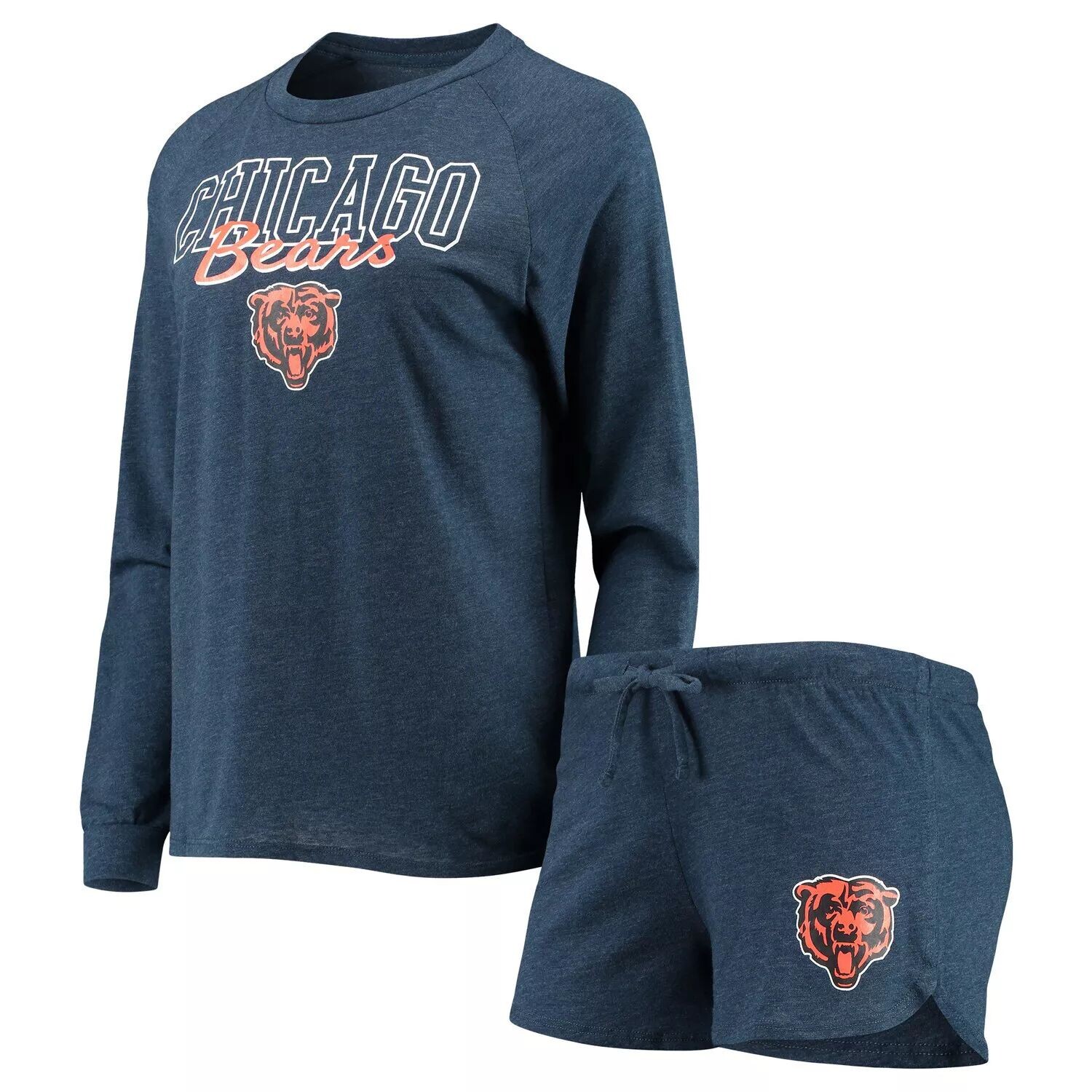 

Женский спортивный комплект темно-синего цвета Chicago Bears метр реглан с длинными рукавами и шортами для сна