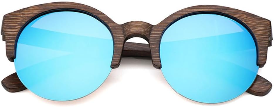

Винтажные бамбуковые коричневые деревянные солнцезащитные очки в полуободковой оправе для мужчин и женщин, очки для вождения и путешествий, модные дизайнерские очки UJNHGQ, Blue