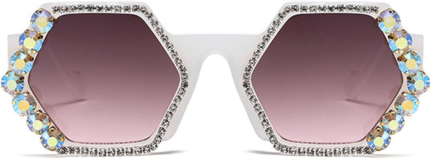 

Квадратные солнцезащитные очки со стразами для женщин, модные солнцезащитные очки с кристаллами и бриллиантами, винтажные женские многоугольные солнцезащитные очки mincl, White Gray Pink