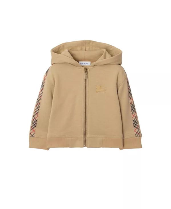 

Хлопковая толстовка унисекс на молнии с клетчатой отделкой - детская Burberry, коричневый