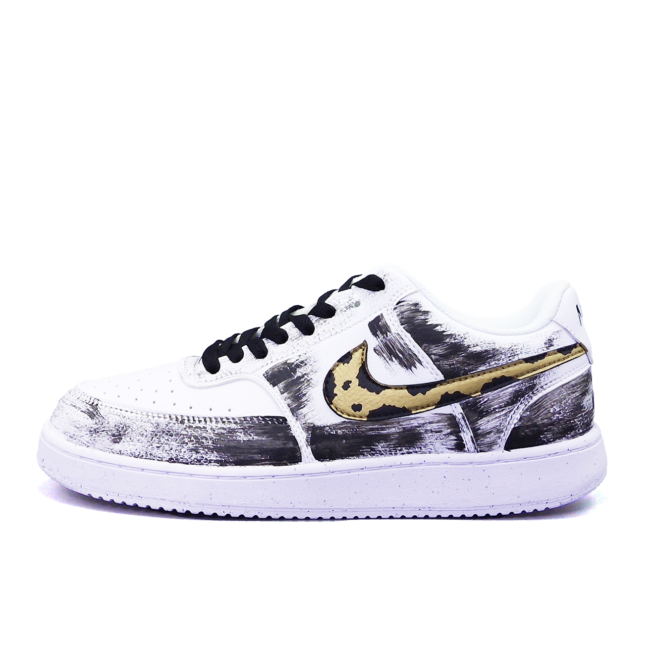 

Nike Кроссовки Court Vision 1 Warrior, износостойкие, низкие, для скейтбординга, мужские, белые, черно-золотые